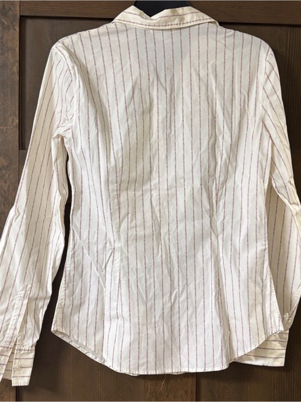 Calvin Klein Vintage Cream Red Logo Striped Button Down Shirt Size 6 - Picture 5 of 5